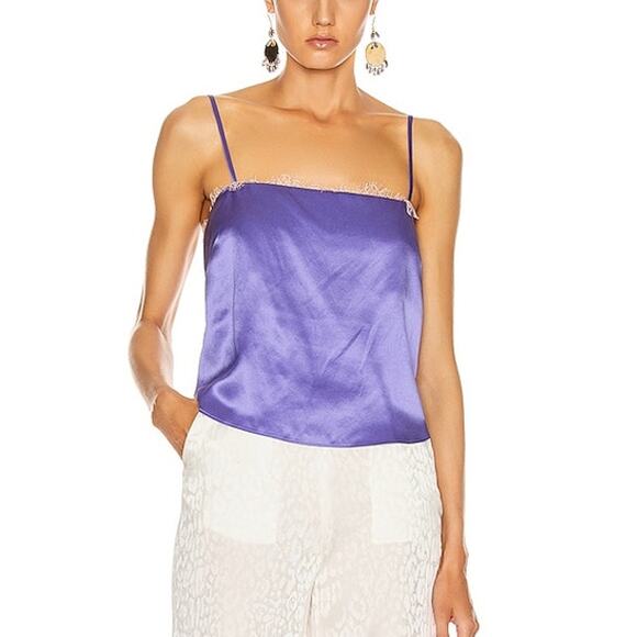 fleur du mal Straight Neck Silk Spaghetti Strap Cami in Amethyst Size Small Y2K - Picture 1 of 8